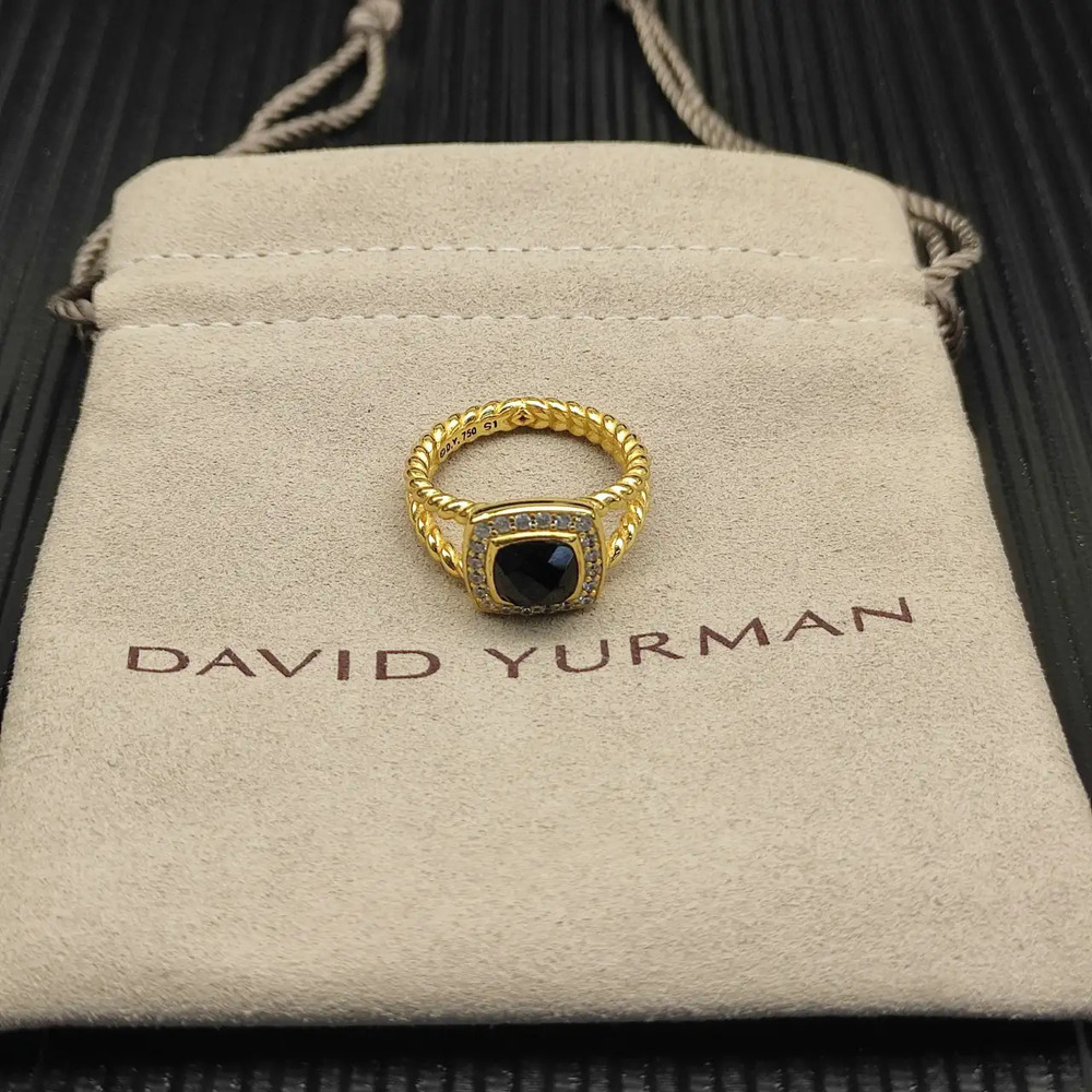 David Yurman Black Diamond and Gold Square Diamond Ring
